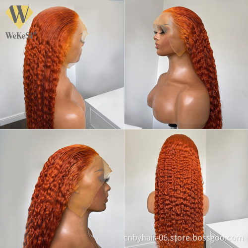 Colored Wigs Human Hair Lace Front,Custom Color Wig For Black Women, #350 Deep Wave Orange Ginger Human Hair Wig